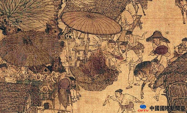 (《清明上河图》上城门外的路边鲜花摊)